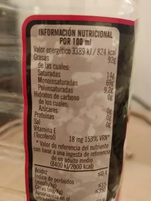 Lista de ingredientes del producto Aceite De Oliva Suave 0,4º la masia 