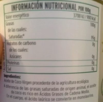 Lista de ingredientes del producto Aceite de coco virgen extra la masía 430 ml