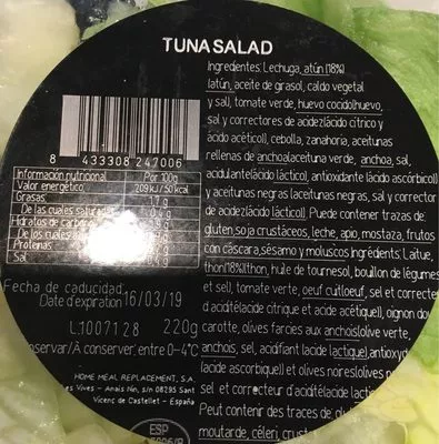 Lista de ingredientes del producto Salade de thon  