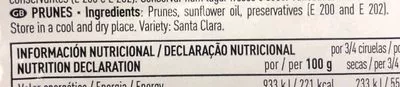 Lista de ingredientes del producto Ciruelas pasas sin hueso El Corte Inglés 