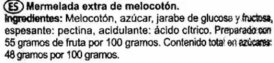 Lista de ingredientes del producto Mermelada de melocotón Aliada 350 g (neto), 314 ml