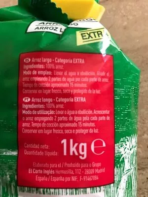 Lista de ingredientes del producto Arroz largo extra Aliada 1 kg