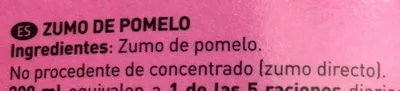 Lista de ingredientes del producto Zumo de pomelo rosa zumo exprimido El Corte Inglés 1 l