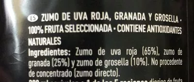 Lista de ingredientes del producto zumo exprimido uva roja granada y grosella El Corte Ingles 