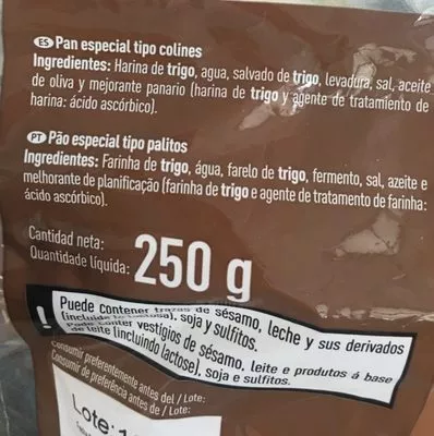 Lista de ingredientes del producto Colines integrales Aliada 