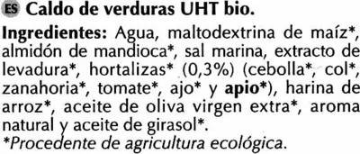 Lista de ingredientes del producto Caldo de verduras Special Line 1 l