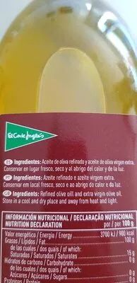 Lista de ingredientes del producto Aceite de oliva suave 0,4º El Corte Inglés 