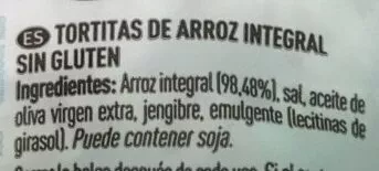 Lista de ingredientes del producto Tortitas de arroz integral Special Line 130 g