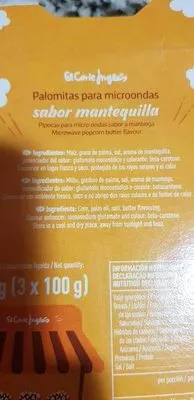 Lista de ingredientes del producto Palomitas sabor a mantequilla El Corte Inglés 13 x 100 g