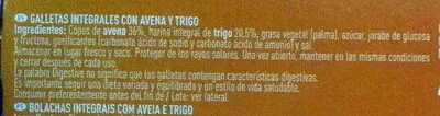 Lista de ingredientes del producto Digestive avena El Corte Inglés 425 g