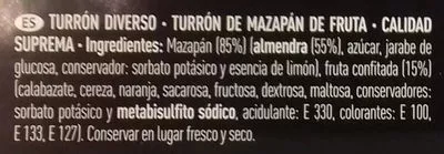 Lista de ingredientes del producto Turrón de mazapán de fruta El Corte Inglés 400 g