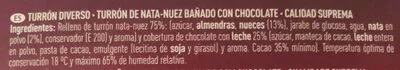 Lista de ingredientes del producto Turrón de nata-nuez bañado con chocolate El Corte Inglés 300 g