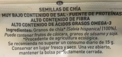 Lista de ingredientes del producto Semillas de chía El Corte Ingles 