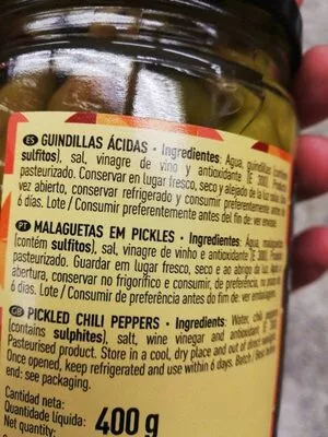 Lista de ingredientes del producto Guindillas en vinagre envase 160 g El Corte Inglés 