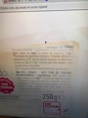 Lista de ingredientes del producto Bio tofu ahumado El Corte Inglés 250 g