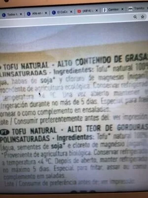 Lista de ingredientes del producto Tofu natural El Corte Ingles 250 g