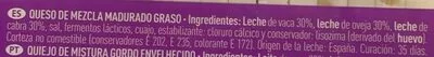 Lista de ingredientes del producto Queso semicurado sin lactosa El Corte Inglés 250 g