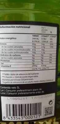 Lista de ingredientes del producto Aceite de oliva virgen extra mestral 