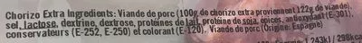 Lista de ingredientes del producto Chorizo chiffonnade €co Saveur, GSP, Groupe Saveur & Passion, Saveur & Passion 100 g