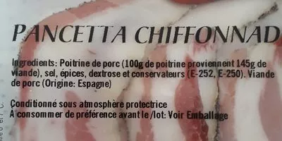 Lista de ingredientes del producto Pancetta chiffonade  