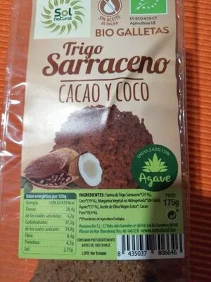 Lista de ingredientes del producto Galletas trigo sarraceno, cacao y coco Sol Natural 