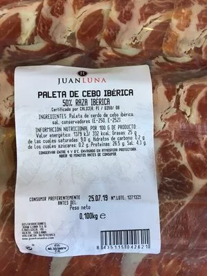 Lista de ingredientes del producto Paleta de cebo iberico 50% raza iberica Juan Luna 