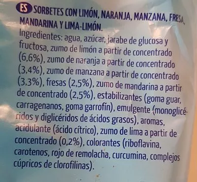 Lista de ingredientes del producto Fruti helados Hero 