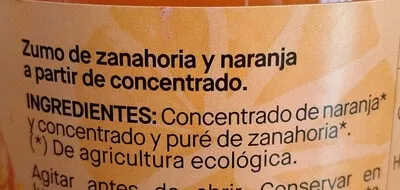 Lista de ingredientes del producto ZUMO DE ZANAHORIA Y NARANJA veritas 1 l