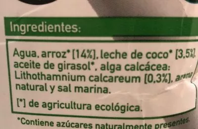 Lista de ingredientes del producto Bebida Arroz-coco +calcio Veritas 1 l