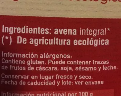 Lista de ingredientes del producto Copos De Avena Finos Eco Veritas 500G Veritas 