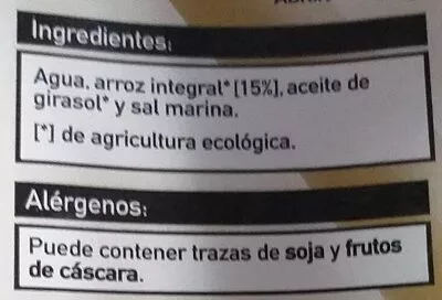 Lista de ingredientes del producto Bebida de arroz integral Veritas 