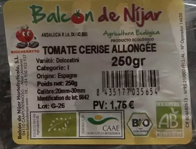 Lista de ingredientes del producto Tomate cerise allongée  