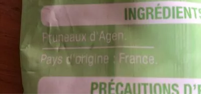 Lista de ingredientes del producto Pruneaux d'Agen Auchan 1 kg