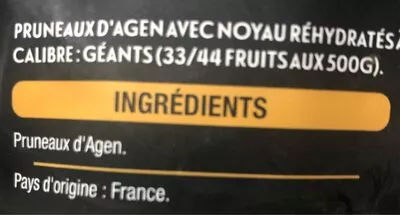 Lista de ingredientes del producto Pruneaux d'agen avec noyau Auchan 500 g