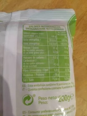 Lista de ingredientes del producto Cacahuetes tostados y salados Auchan 200 g