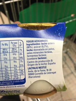 Lista de ingredientes del producto Yogur natural azucarado nutricia 