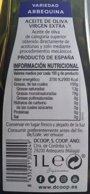 Lista de ingredientes del producto Aceite de oliva virgen extra DCOOP 1l