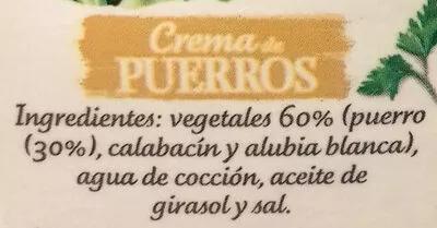 Lista de ingredientes del producto Crema de puerros con legumbres envase 340 g Gvtarra 340 g