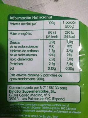 Lista de ingredientes del producto Hojas espinacas  