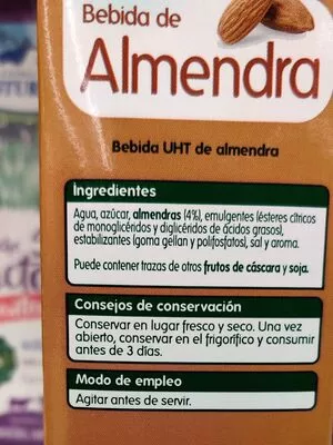 Lista de ingredientes del producto Bebida de almendra Hiper Dino 