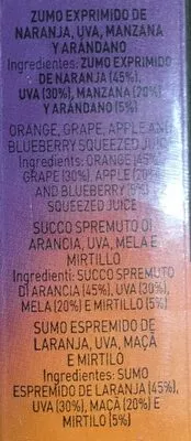 Lista de ingredientes del producto Naranja Arandano Sin Azucar Zumosol 