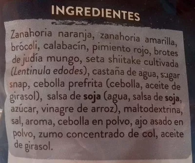 Lista de ingredientes del producto Wok de verduras asiático Paissano 600 g