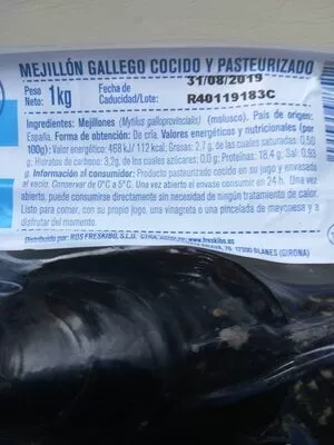 Lista de ingredientes del producto Mejillon gallego cocido y pasteurizado  