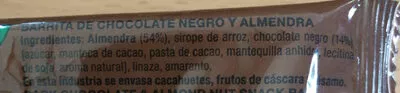 Lista de ingredientes del producto Barrita de chocolate negro y almendras sin gluten miterra 30g