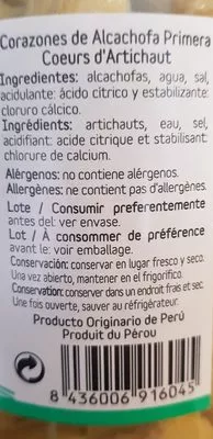 Lista de ingredientes del producto Artichaut La Fragua 