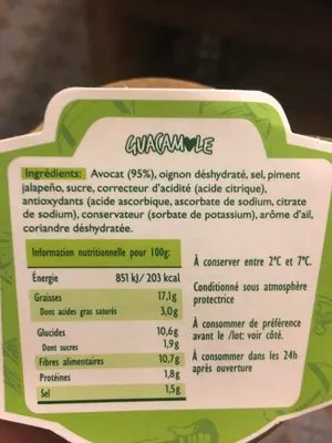 Lista de ingredientes del producto Frische Guacamole (Frutasmontosa) Native 150 g