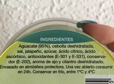 Lista de ingredientes del producto Guacamole natural fresco Montosa, Frutas Montosa 200 g