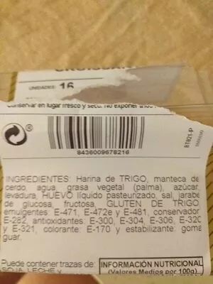 Lista de ingredientes del producto Croissants Peiron & Torrent 