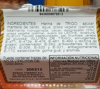 Lista de ingredientes del producto Croissant medio baño Peiron & Torrent 