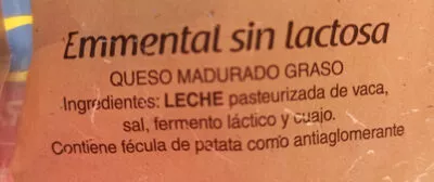 Lista de ingredientes del producto Queso rallado Emmental Sin lactosa  